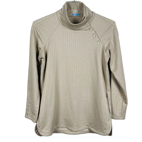 J McLaughlin Marisa Tunic Top Women M Beige Herringbone Fleece Lagenlook Stretch - Picture 1 of 10